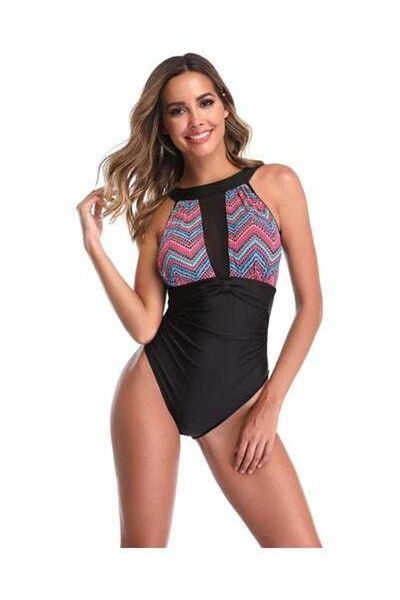 HALAMODO Women's One Piece Swimsuit, Deep Cut Bikini, Bandeau Bathing Suits, Slimming Swimwear