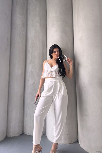 Stil Reyonu Scuba Crepe Fabric Full Length Lycra Side Zipper Detailed Elastic Back Harem Pants