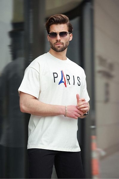 Madmext Ecru 100% Cotton Printed Men's T-Shirt E7146