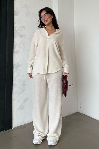 Madmext Karmelange Linen Women Shirt and Pants Suit Mg2356