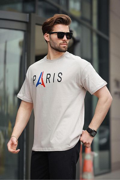 Madmext Ανδρικό T-Shirt Μπεζ 100% Βαμβάκι με στάμπα E7146