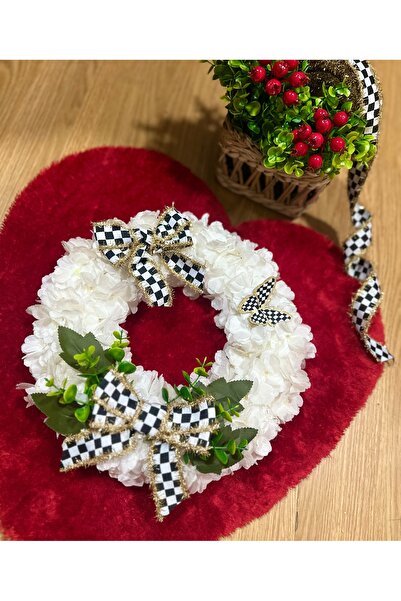 Marrone Στολίδι πόρτας Ανοιξιάτικα κλαδιά Ασημένια κορδέλα