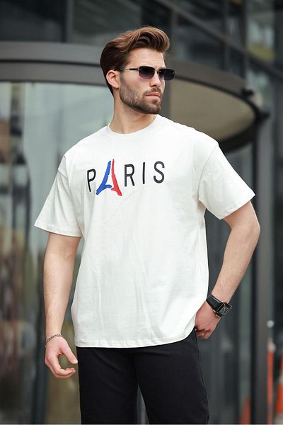 Madmext Ecru 100% Cotton Printed Men's T-Shirt E7146