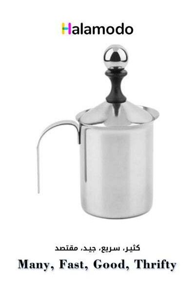 HALAMODO Stainless Steel Milk Frother Silver Black, Household Manual Milk Frother, Coffee Utensils