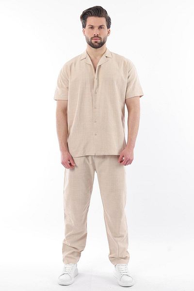 Madmext Beige over Fit Men's Shirt Suit E7303