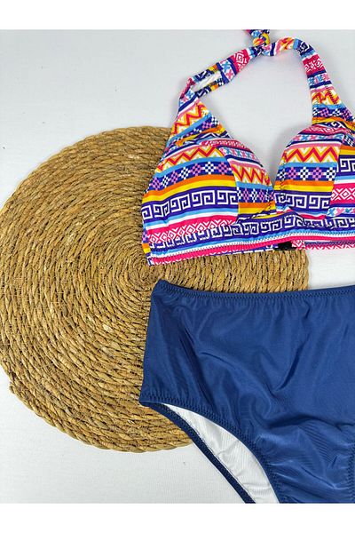 FUNELLA Tie Dye Print High Waist Neck Tie Stylish Bikini Set