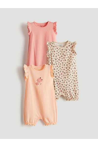LC Waikiki New Season Floral Baby Girl Combed Cotton Jumpsuit 3-Piece - S5L642Z1