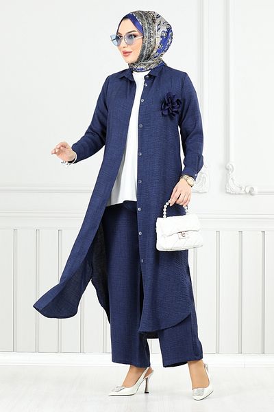 ModaMerve Μπροστινό Κουμπί Hijab Σετ 815OZR1047-M Navy