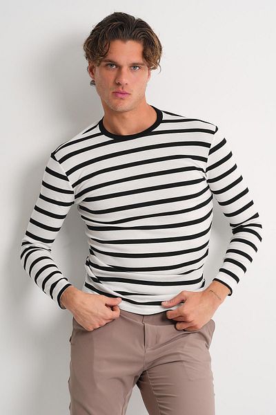 ALEXANDERGARDI Tricou cu mânecă lungă cu decolteu și dungi