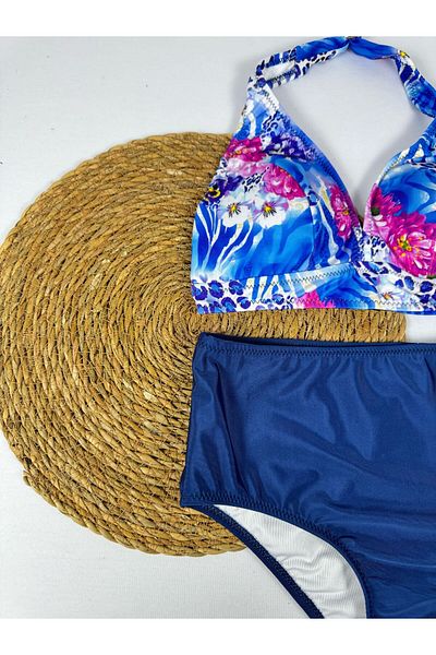 FUNELLA Tie Dye Print High Waist Neck Tie Stylish Bikini Set