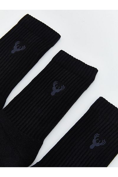 LC Waikiki Lcw Accessories Black Embroidered Men's Socks 3-Piece