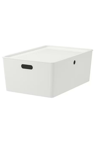 IKEA KUGGIS Box with Lid, White, 37x54x21 cm – Stackable & Stylish Storage Solution