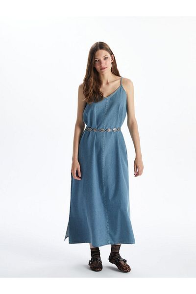 LC Waikiki XSIDE Rochie de jeans albastră cu bretele cu decolteu în V