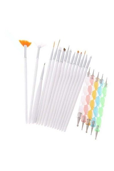 Generic 15-Piece Nail Art 5-Piece 2 Way Dotting Pen Nail Brush Set White
