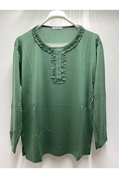 LÜKS MİRAYDA بلوزة نسائية صيفية منقوشة بالدانتيل مكشكشة ذات تصميم عادي من الل...