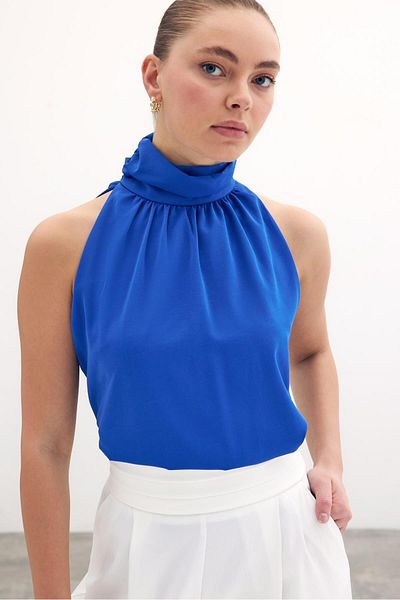 Sateen Bluză largi fără mâneci - Albastru