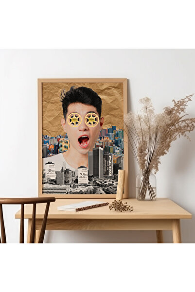 UNT Pictură de artă modernă cu rama din lemn