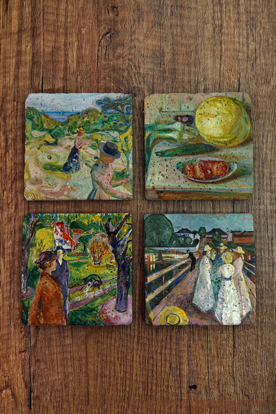 Begoloni Stone Decor Doğal Taş Bardak Altlığı - Edvard Munch Eserleri Baskılı...