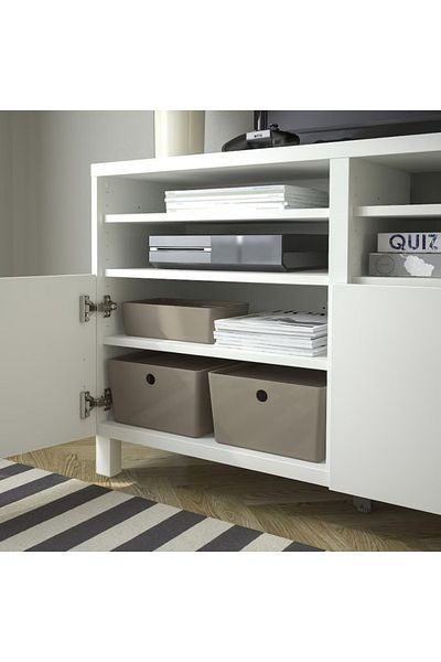 IKEA KUGGIS Box with Lid, Dark Grey-Beige, 26x35x15 cm – Stackable Storage Solution