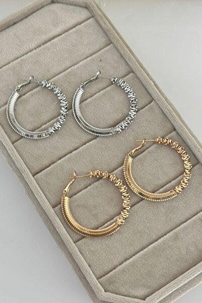 MyladyAccessoriess Tırtıklı Detaylı Halka Küpe Gold