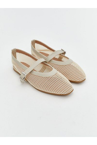 LC Waikiki Γυναικείες μπαλαρίνες LCW STEPS Beige Mesh με λεπτομέρειες