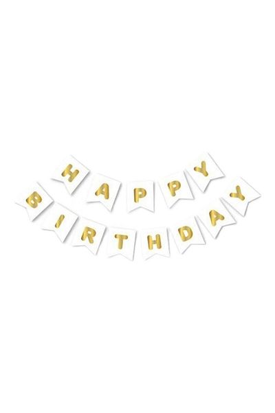 Parti Adresi Λευκό χρυσό γραμμένο Happy Birthday