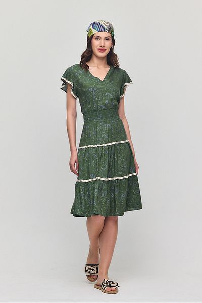 Denismoda Women's V-Neck Guipure Detailed Gimped Mini Dress