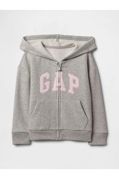 GAP Gray Baby Girl Gap Logo Zippered Cap Sweatshirt