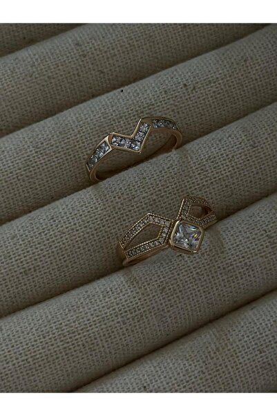 MyladyAccessoriess خاتم مزدوج مزين بحجر المثلث والزركون 18