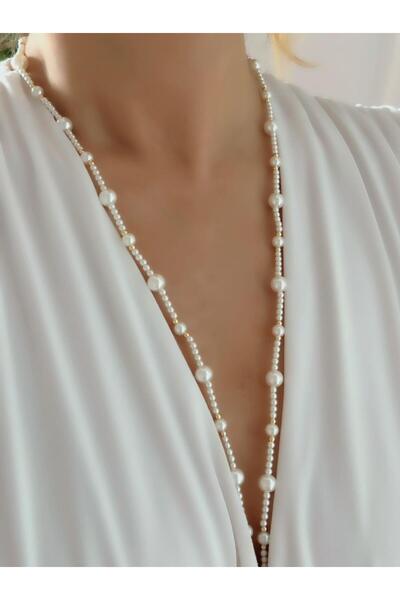 MyladyAccessoriess Özel Seri Zirkon Taş Detaylı İnci Kolye (80 cm)