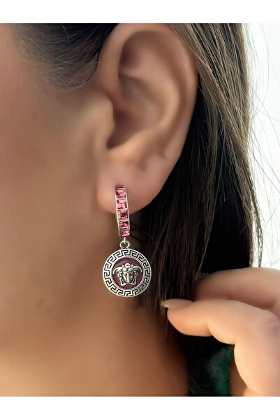 MyladyAccessoriess Özel Seri Pembe Taş Detaylı Sallantılı Gümüş Kaplama Küpe