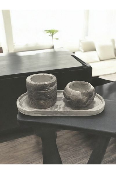 Mireon Decor Decorative Natural Stone 3-Piece Presentation Set with Marble Pattern