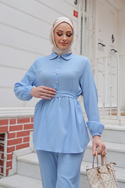 MİSSKAYLE "Σετ με Πέτρινο Κουμπί, Μπλε Χρώμα"