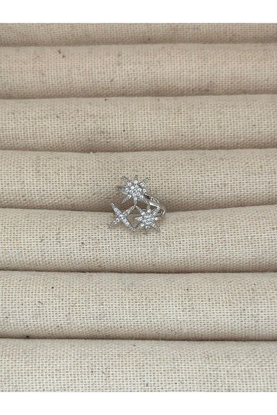 MyladyAccessoriess Zircon Stone and Star Detailed Cartilage Earrings Silver