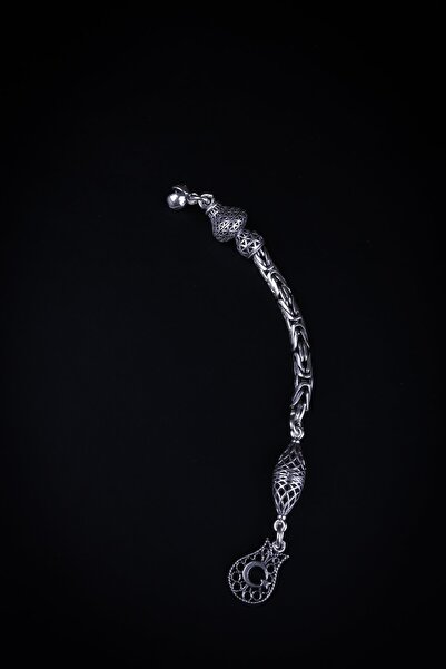 ENCİLİ SİLVER 925 Ayar Gümüş Tekli Kral Zincir Lale Ay-Yıldız Uç Detaylı Tesb...