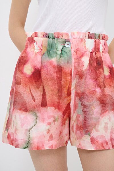 adL Beli Lastikli Desenli Şort