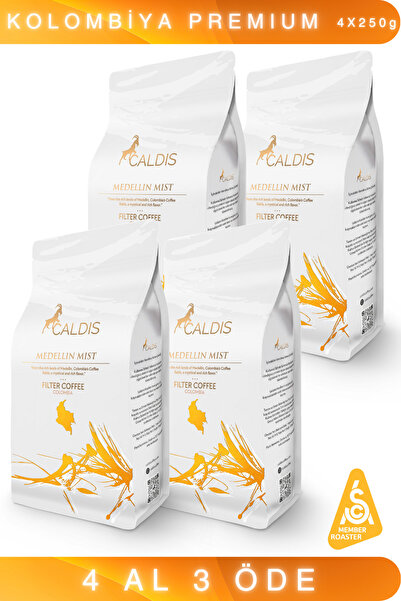 Caldis ® Medellin Mist™ 250 gr 4'lü Set Kolombiya Yöresel Öğütülmüş Filtre Kahve