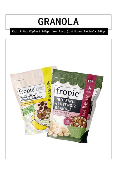 FROPİE Fropie Kids Cashew Banana Cubes and Protein Gluten-Free Groundnut Quinoa Granola Package