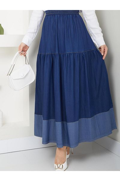 Doque Fusta țigănească lungă din denim țesut subțire pentru femei cu talie elastică 52014