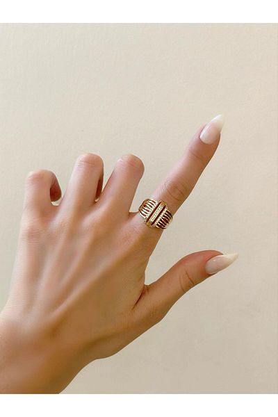 MyladyAccessoriess خاتم ضلع فولاذي - تفاصيل حجر الزركون