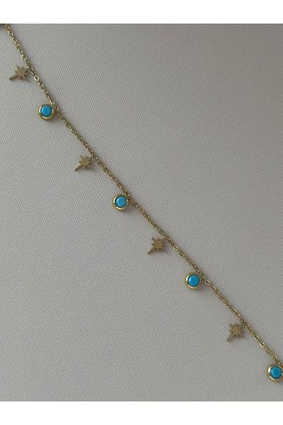MyladyAccessoriess Blue Bead and Polar Star Detailed State (Brass Plated)