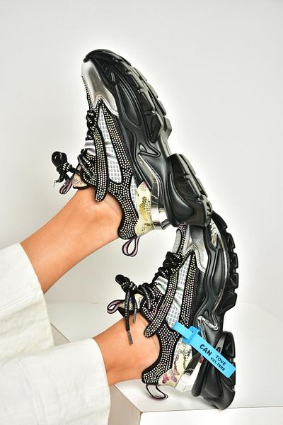 Fox Shoes U 380141309   Black Stone Detailed Sports Shoes Sneakers