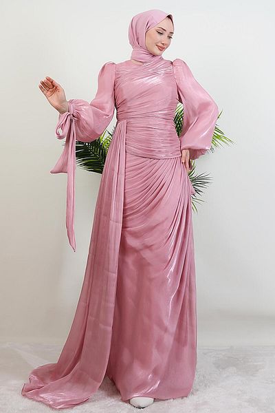 GİYZAMİLA Βραδινό φόρεμα Afra Silk σε πούδρα