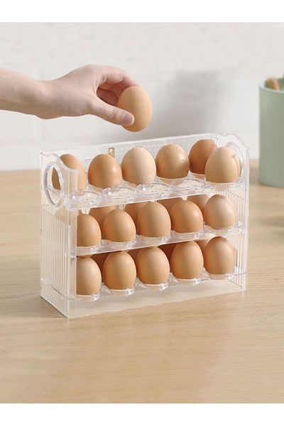Mapple Home 30 Compartment Spring Loaded 3 Tier Shelf Egg Cup Storage Box Refrigerator Side Door Organizer