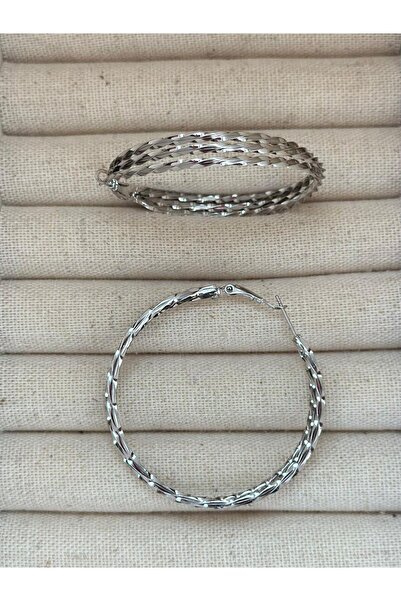 MyladyAccessoriess أقراط دائرية من الفولاذ - 3 صفوف بتفاصيل ملتوية