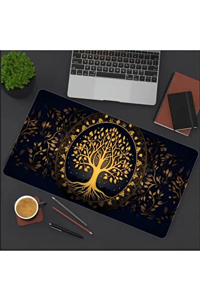 sgeteknoloji 70X30 cm Golden Tree of Life Themed Non-Slip Base Speed Surface Gamer Mouse Pad Gaming