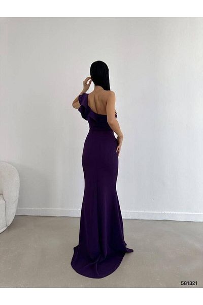 Modafeminen One Shoulder Scuba Crepe Evening Dress 581321 Purple