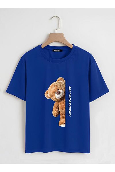 SOFTWAY Ανδρικό Γυναικείο Organic Oversize Are You Ok Honey Basic T-shirt - Σαξονικό Μπλε