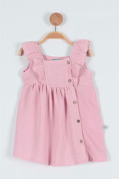 voyyo kids baby ROCHIE DE VARĂ PENTRU FETE, DETALIE CU BUTON, 100% BUMBAC, MUSLINĂ