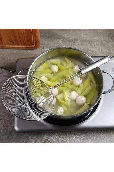 Vadi Rocco Stainless Steel Large Size Frying Oil Colander Strainer Steel Wire Ladle Strainer 13 cm